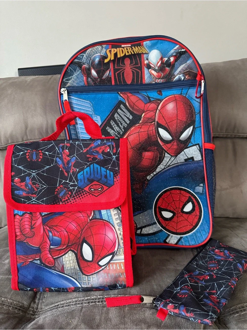 Marvel Spider-Man Kids Backpack Lunch Bag and Pencil Case 3-Piece School Set